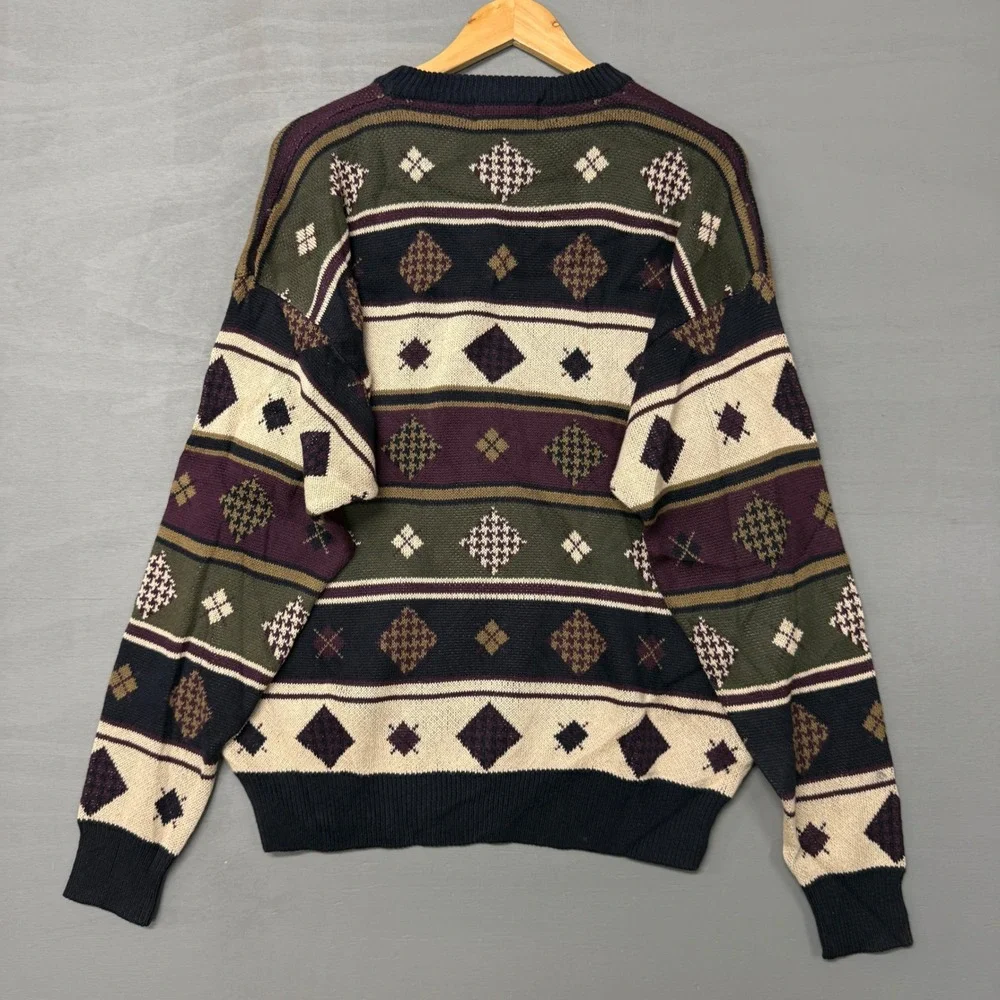 Woods & Gray Sweater Multi-Color Geometric Argyle Knit Retro Cotton Mens Large